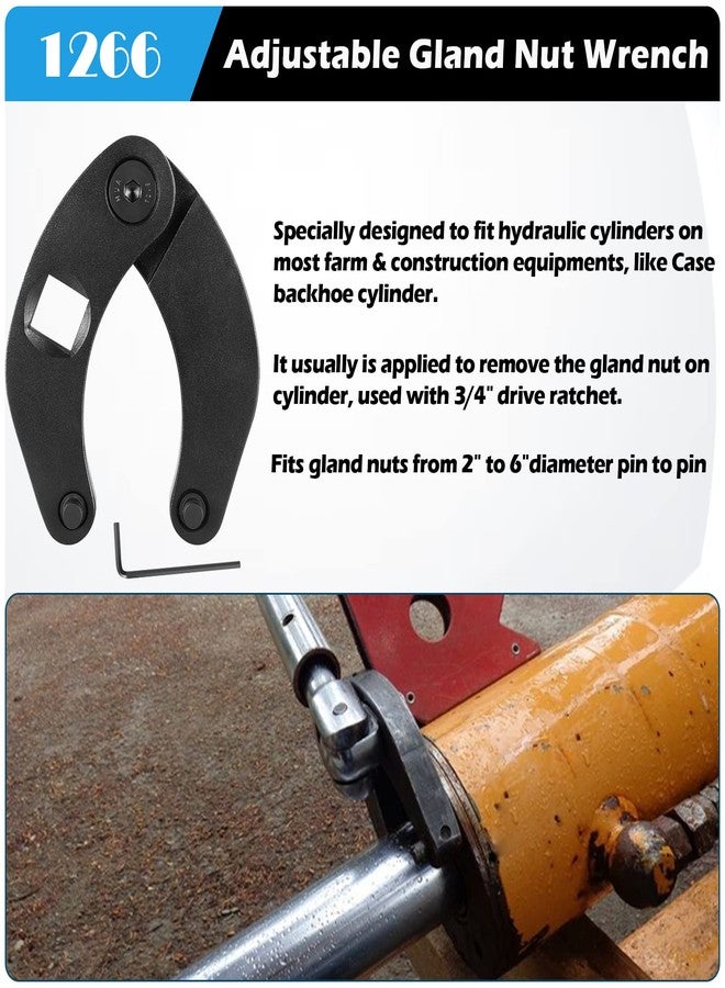 Sunluway 1266 Adjustable Gland Nut Wrench Universal Hydraulic Cylinders Spanner Wrench on Most Farm & Construction Equipment for Remove 2"-6" Gland Nuts - Image 2
